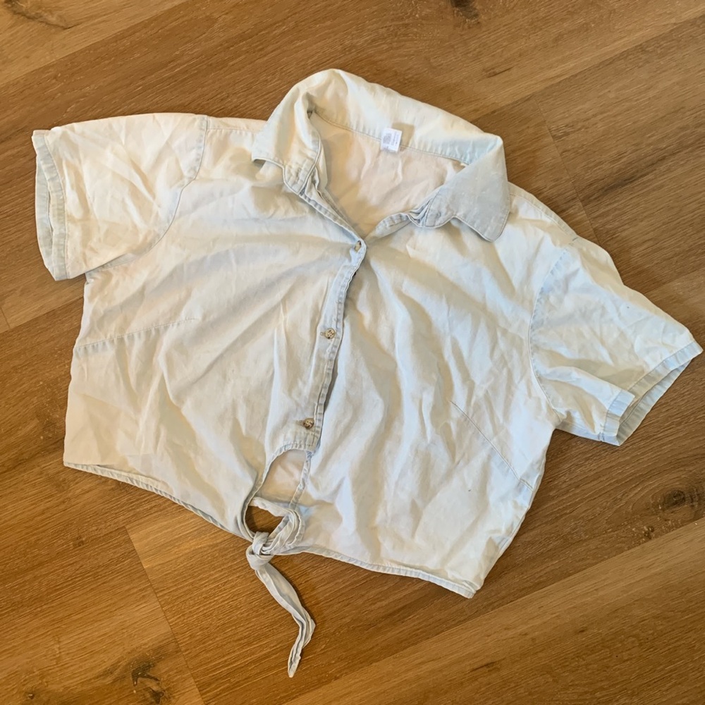 American Apparel tiefront denim buttondown cropped